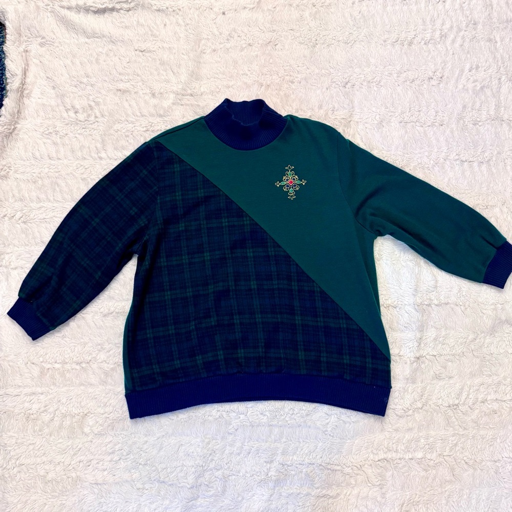 Vintage 90s The American Collection by Cricket Lane Green Plaid Mock Neck fits M
